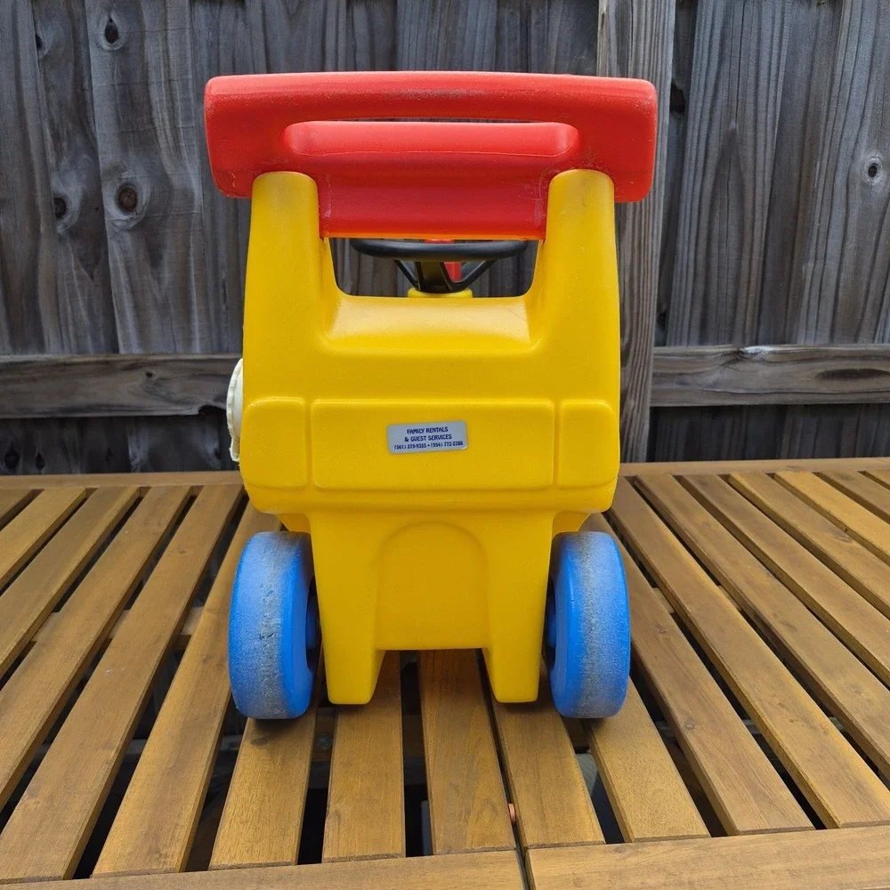 Vintage  Little Tikes yellow race car Ride On Push Toy Roadster Made In USA